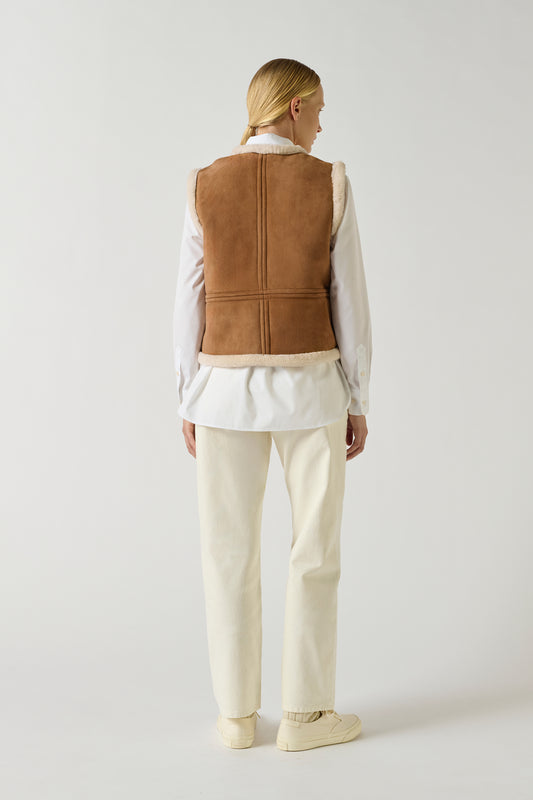 Gilet Sans Manches Pyrenees - Miel - Cuir - Femme